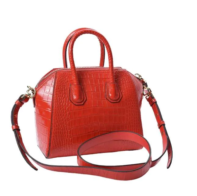 Durable leather bags for daily useGIVENCHY Calfskin Crocodile Embossed Mini Antigona Red