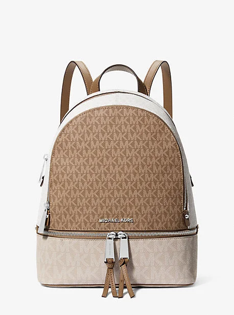 Michael Michael Kors Bags with zip - top closures for added securityMK Rhea Medium Color-Block Logo Backpack - Natural - Michael Kors