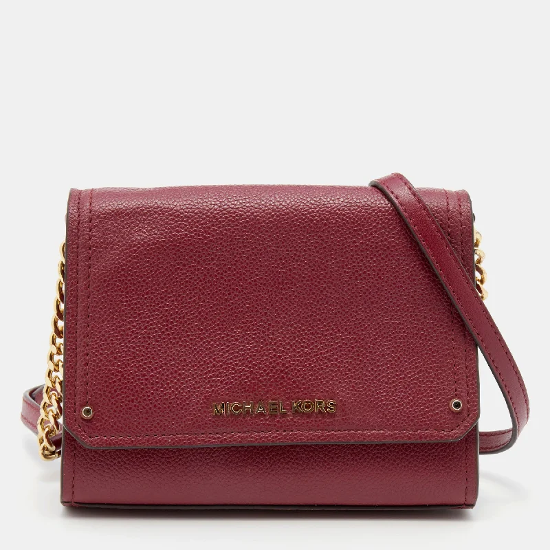 Michael Michael Kors Bags for hiking trips in a lightweight and functional designBurgundy Leather Jet Set Flap Crossbody Bag