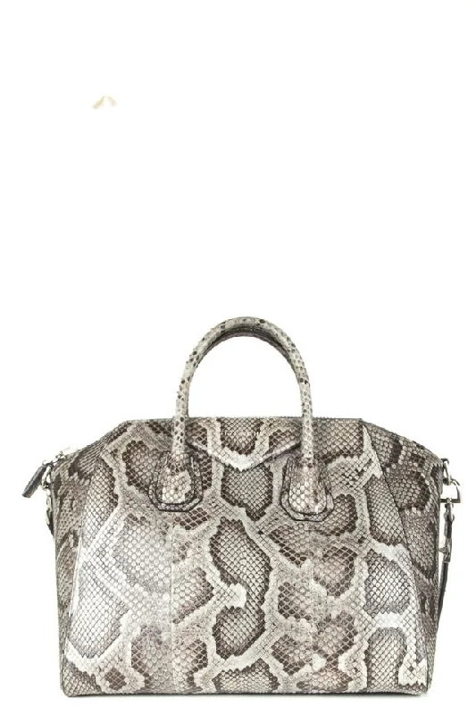 High-quality leather messenger bagsGivenchy Medium Antigona Satchel Grey Snakeskin Leather Tote