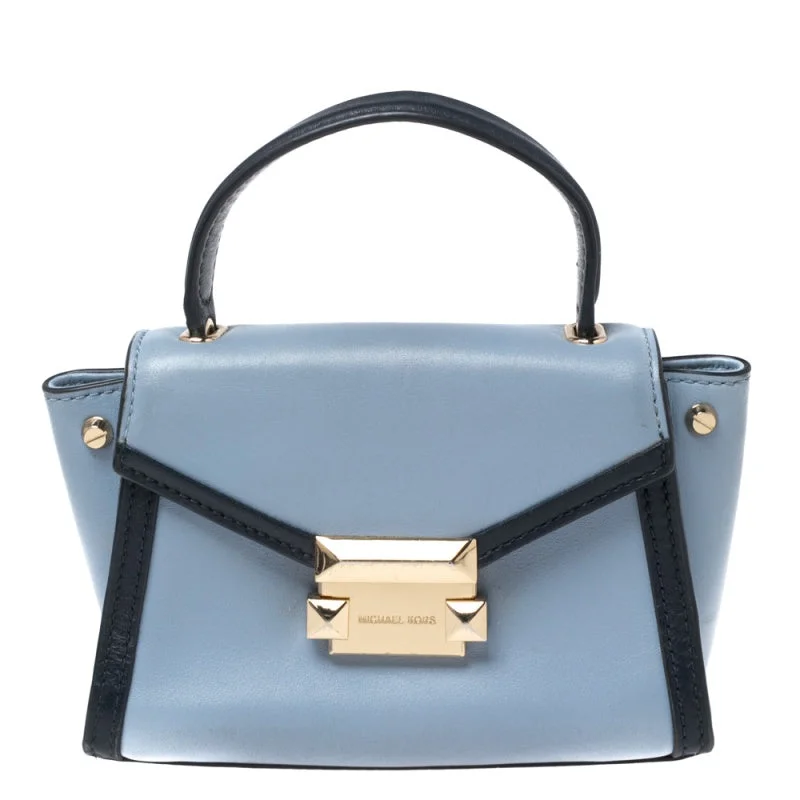 Michael Michael Kors Bags for cycling trips with a strap that won't get in the wayTwo Tone Blue Leather Mini Whitney Top Handle Bag