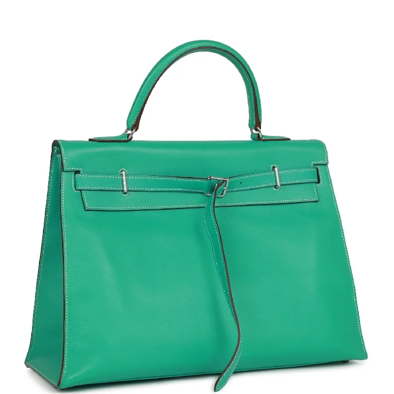 Hermes Kelly Flat 35 Lagoon Swift Palladium Hardware