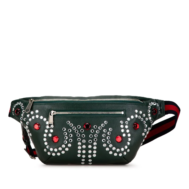 Green Gucci Crystal Embellished Web Belt Bag