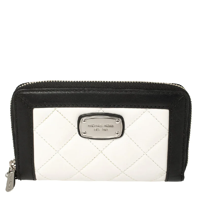 smooth leather Michael Michael Kors handbags for a sleek lookWhite/Black Quilted Leather Wristlet Wallet