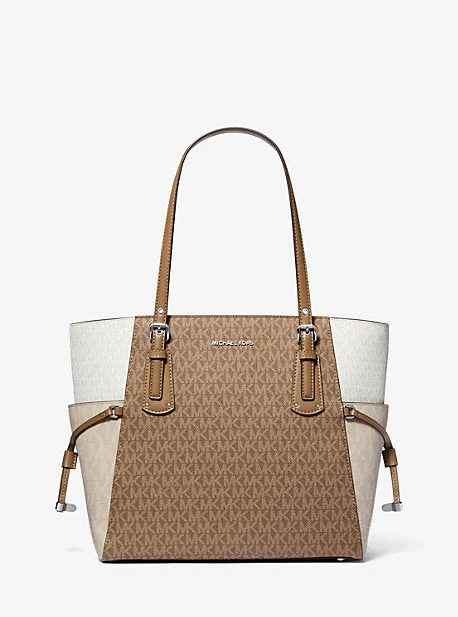 animal - print Michael Michael Kors satchels for a bold fashion statementMK Voyager Small Color-Block Logo Tote Bag - Natural - Michael Kors