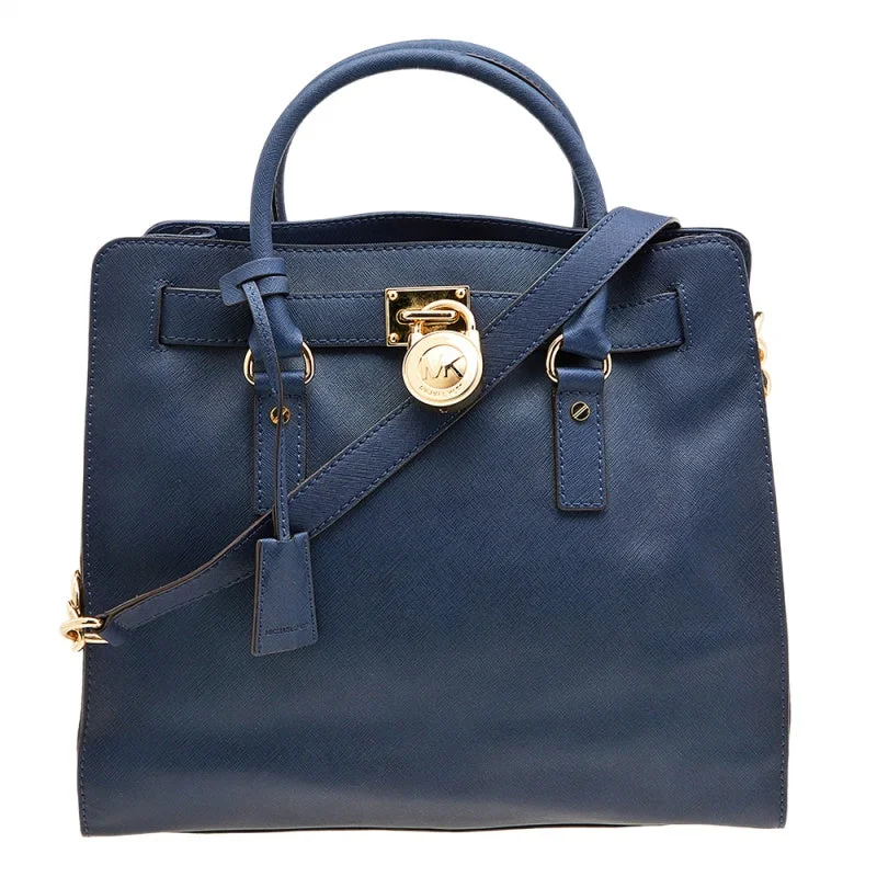 Michael Michael Kors Bags for fishing trips with a compartment for tackleBlue Saffiano Leather Large Hamilton Tote