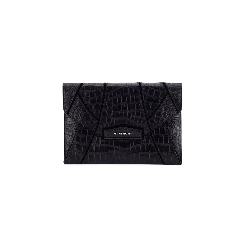 Affordable luxury bags Givenchy Clutch Croc Embossed Black