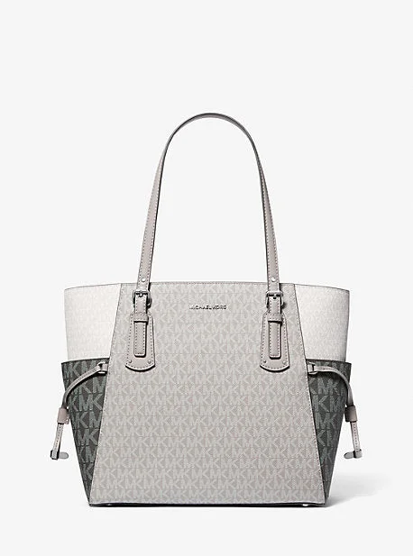 smooth leather Michael Michael Kors handbags for a sleek lookMK Voyager Small Color-Block Logo Tote Bag - Grey - Michael Kors