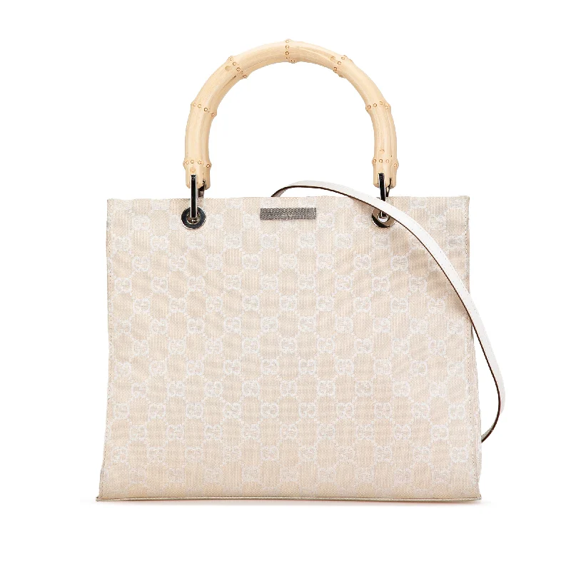 Beige Gucci Bamboo GG Canvas Satchel