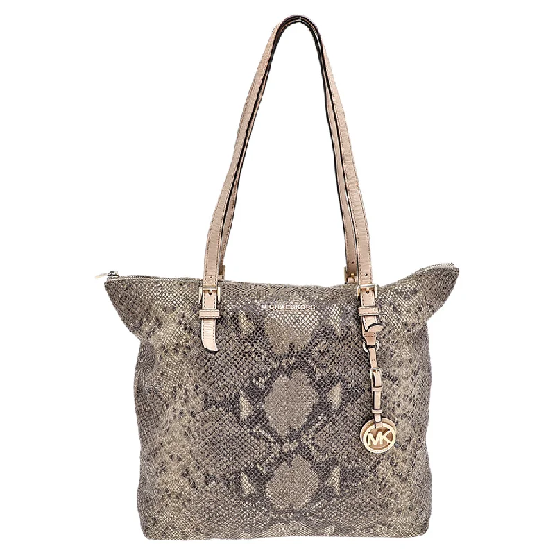 Michael Michael Kors Bags for car shows in a sleek and modern styleKhaki/Black Python Effect Leather Tote