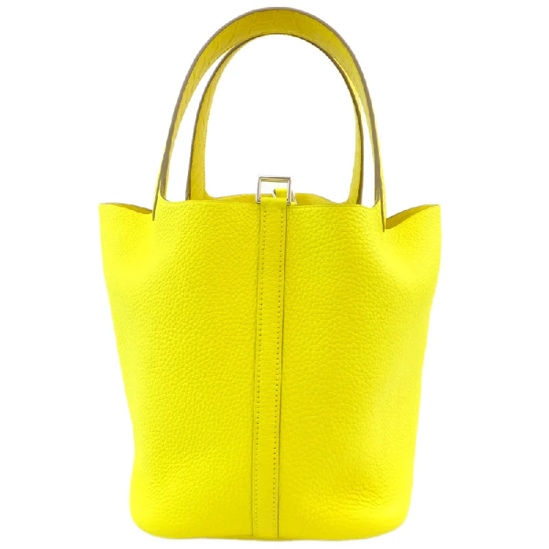 HERMES Hermes Picotin Lock  MM Handbag Lime Yellow Silver G   Clemence U Shapes Manufactured  2022 Cadena