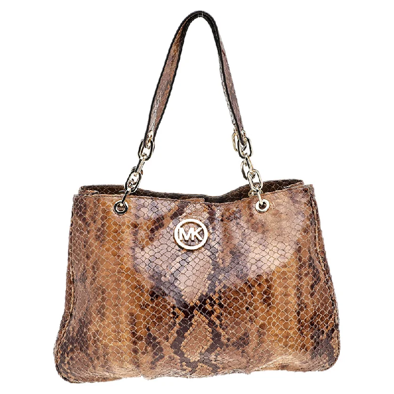 Michael Michael Kors Bags for food festivals with a design that can hold food - related itemsBrown Python Embossed Leather Tote