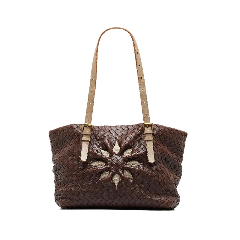 Bottega Veneta bags with canvas insertsBottega Veneta Intrecciato Marquise Flower Tote (SHG-8MxBIq)