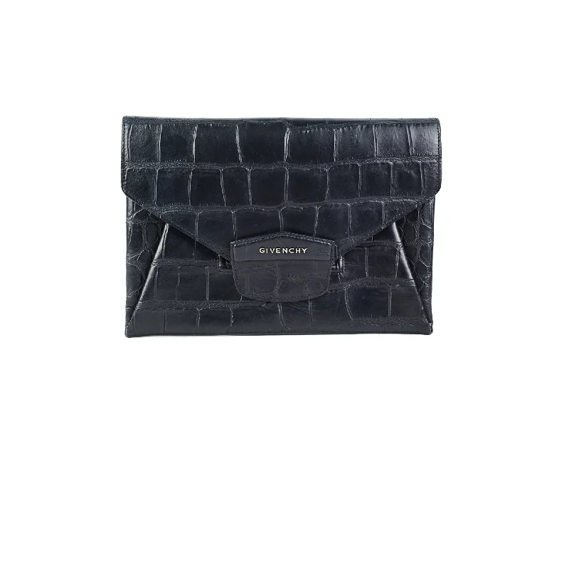 Best-selling designer bags 2025Givenchy Antigona Croc Print Envelope Clutch Black