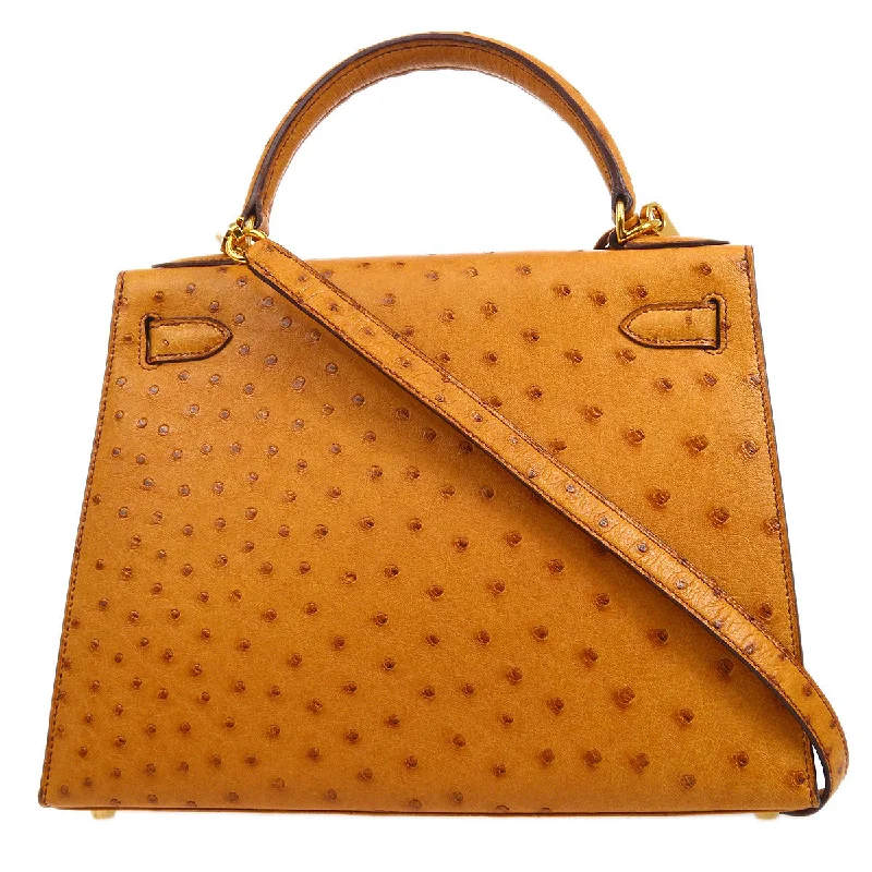 Hermès Kelly Bags with an embossed leather pattern for added textureHERMES * 2005 KELLY 28 SELLIER Chestnut Ostrich