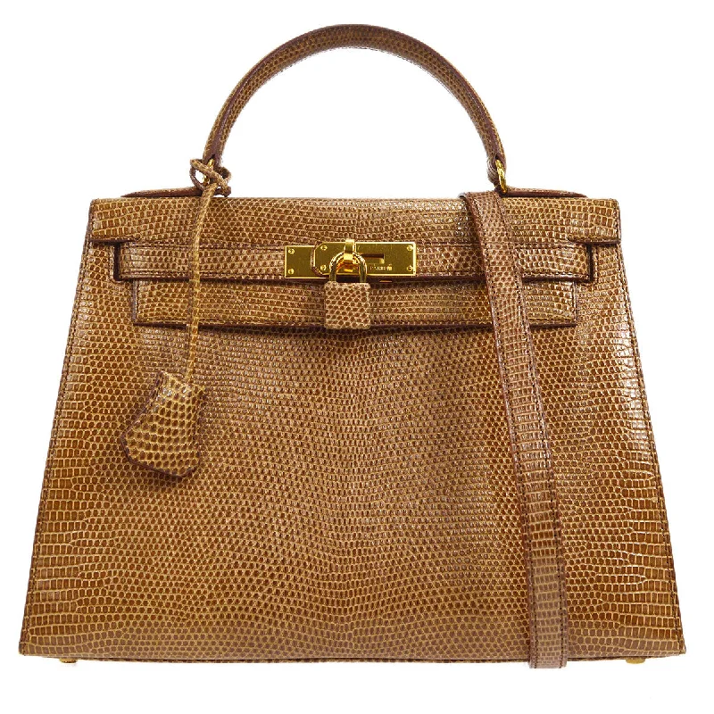 Hermès Kelly Bags with a monogram - embossed leather panelHERMES * 1995 KELLY 28 SELLIER Etrusque Lizard