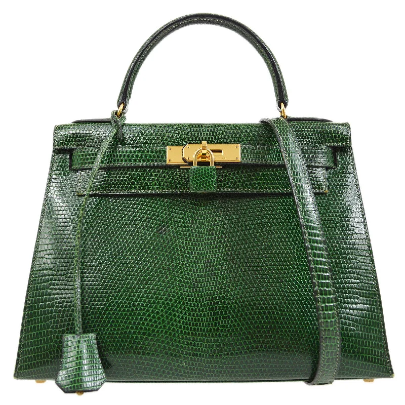 Hermès Kelly Bags with a magnetic - snap closure for easy accessHERMES * 1993 KELLY 28 SELLIER Vert Anglais Lizard