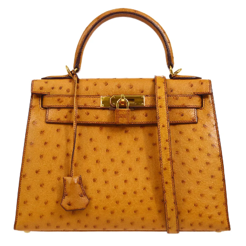 Hermès Kelly Bags with a detachable mirror insideHERMES * 2005 KELLY 28 SELLIER Chestnut Ostrich