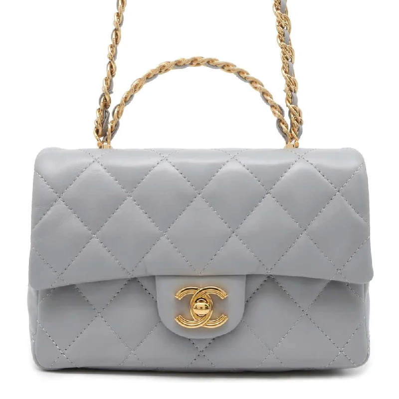 Chanel All - Match Handbag for Versatile StylingCHANEL Top handle Flap Bag Gray AS4023 Shiny Lambskin Size Small