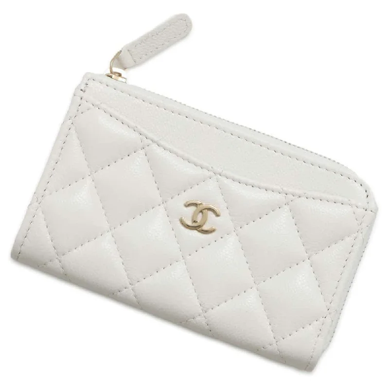 Chanel bags for women with a taste for high fashionCHANEL Matelasse Classic Zip Card Coin Purse White AP3179 Caviar Leather