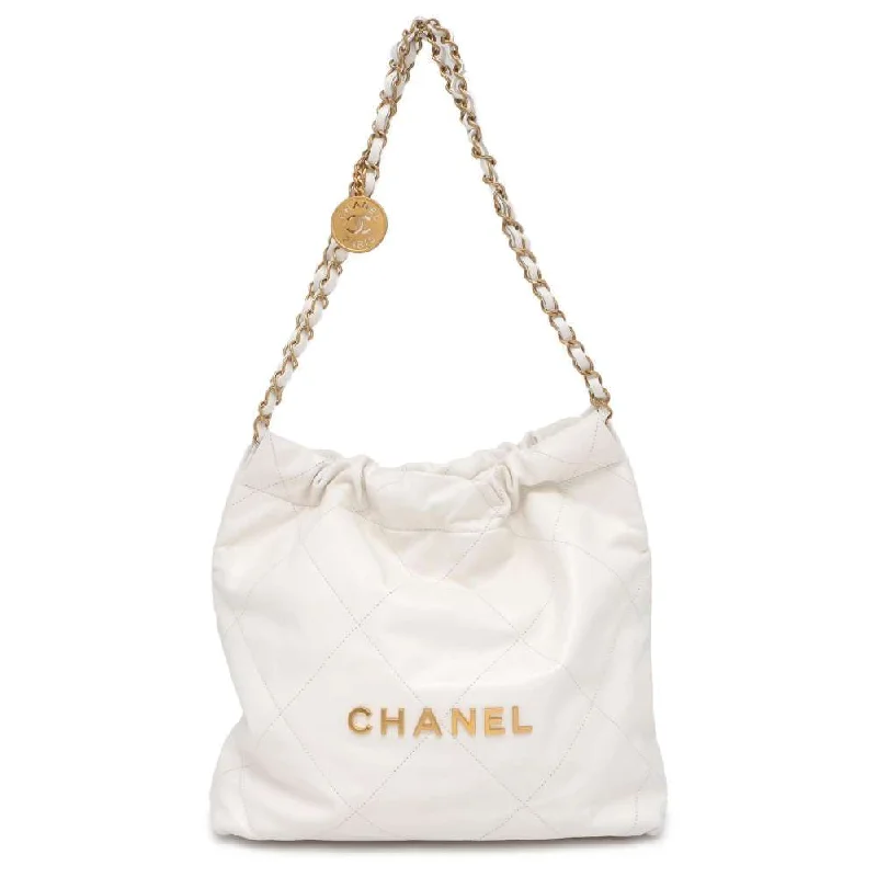 Chanel Medium Tote Bag for Office LadiesCHANEL CHANEL 22 Matelasse White AS3260 Shiny Calf Leather Size Small