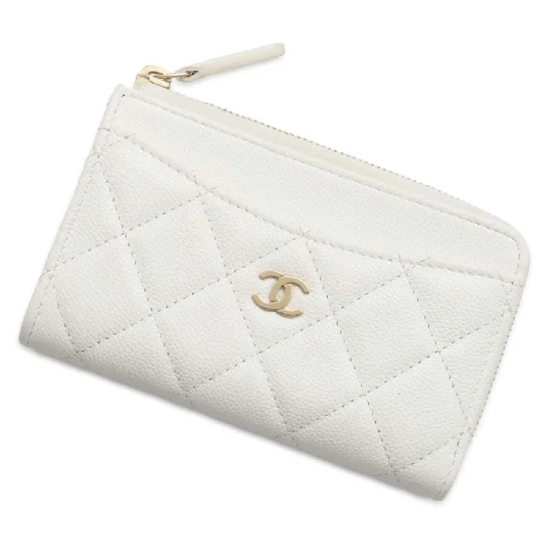 Chanel bags for women who love timeless fashionCHANEL Matelasse Classic Zip Card Coin Purse White AP3179 Caviar Leather