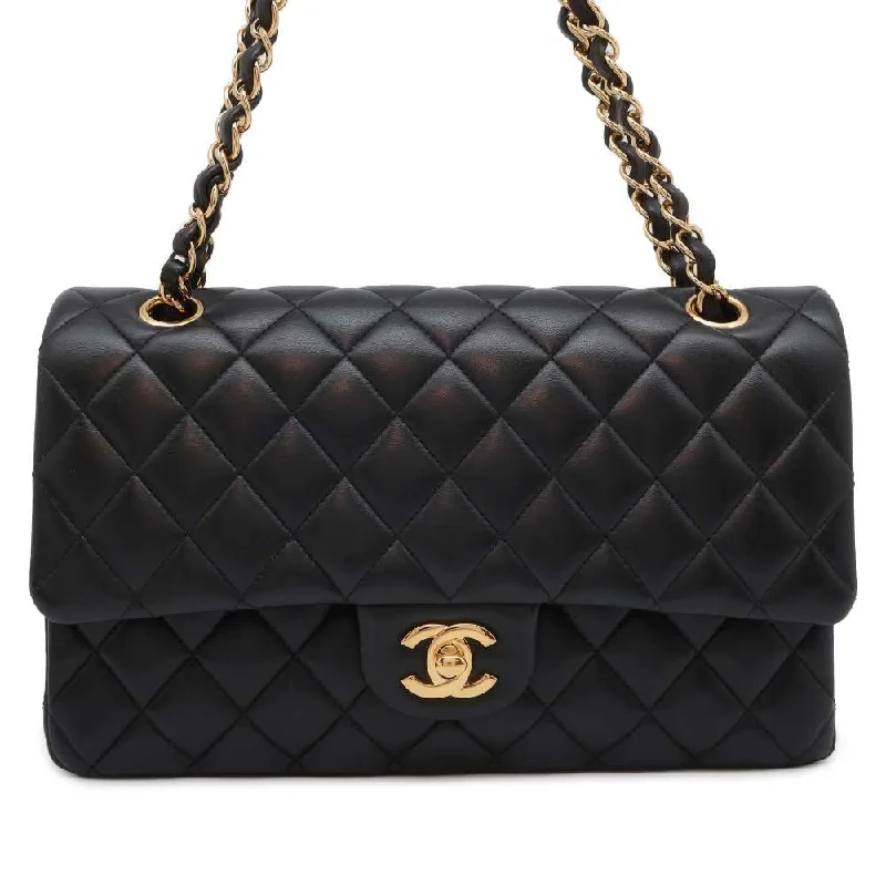 Chanel bags with iconic stitching detailsCHANEL Matelasse ChainShoulder Bag Black A01112 Lambskin Size 25