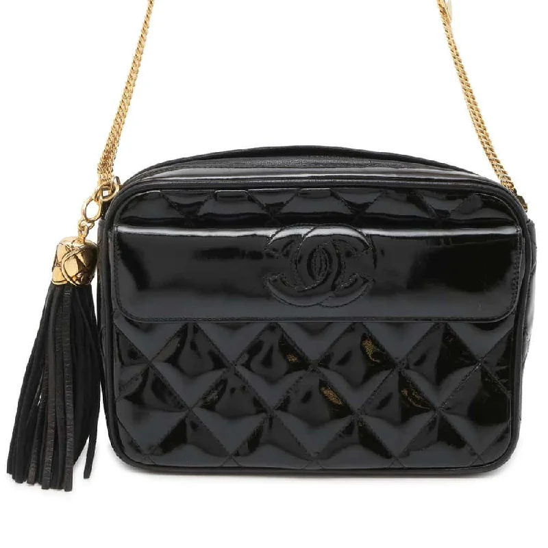 Chanel bags with intricate metal hardwareCHANEL Tassel ChainShoulder Bag Black Patent Leather Leather Size Mini