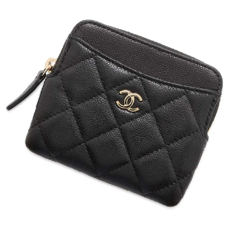 Chanel bags with iconic gold chainsCHANEL Matelasse CardCoin purse Black AP2061 Caviar Leather