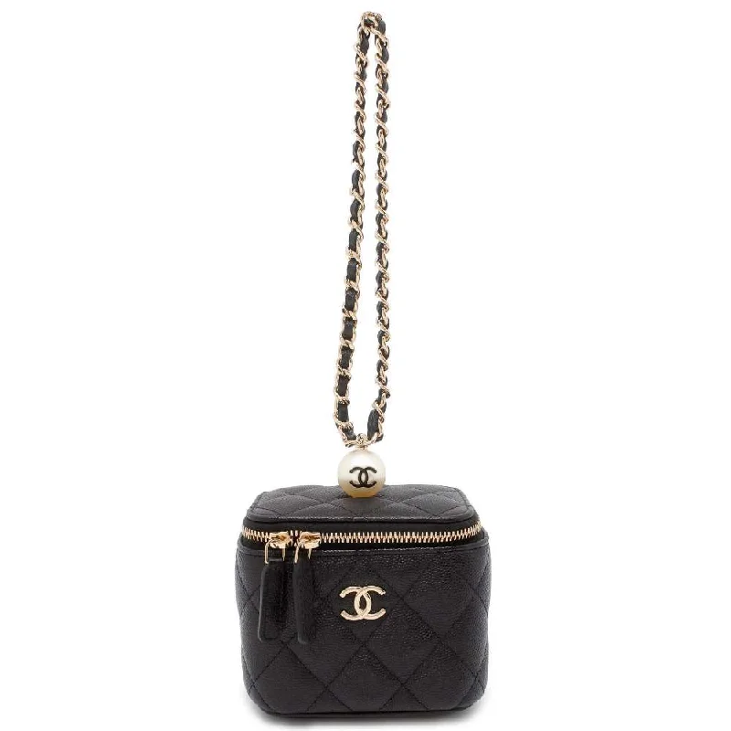 Chanel classicCHANEL Matelasse Vanity Bag Pearl Black AP2161 Caviar Leather Faux Pearl Size Mini