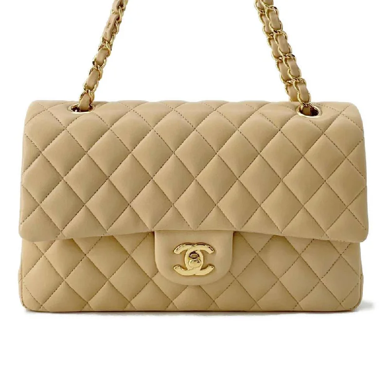 Chanel bags with iconic gold chainsCHANEL Matelasse W flap ChainShoulder Beige A01112 Lambskin Size 25