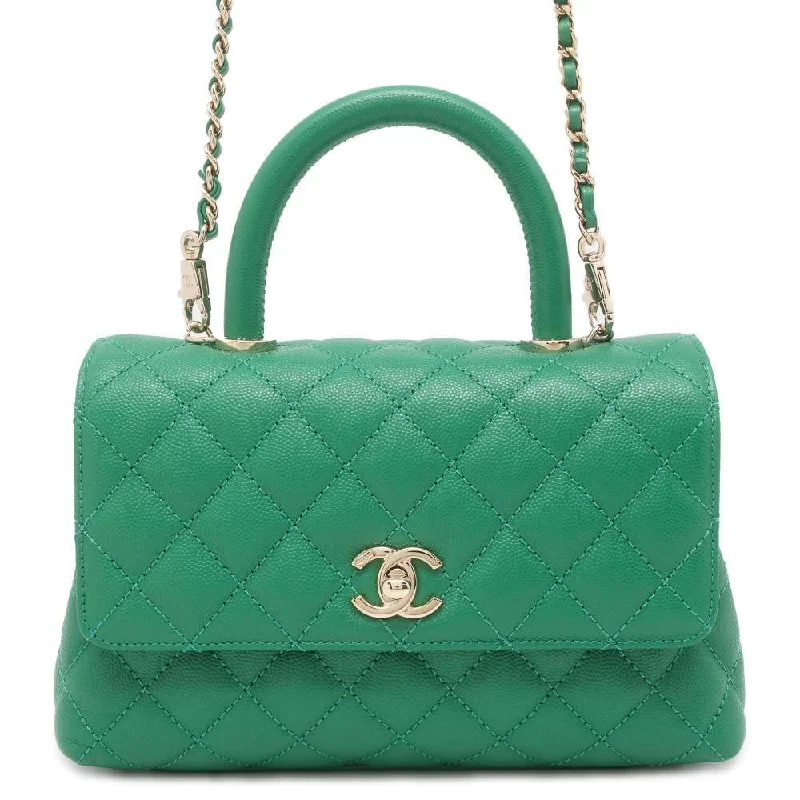 Chanel bags with iconic gold chainsCHANEL top handle chain shoulder bag Green A92990 Caviar Leather Size XS