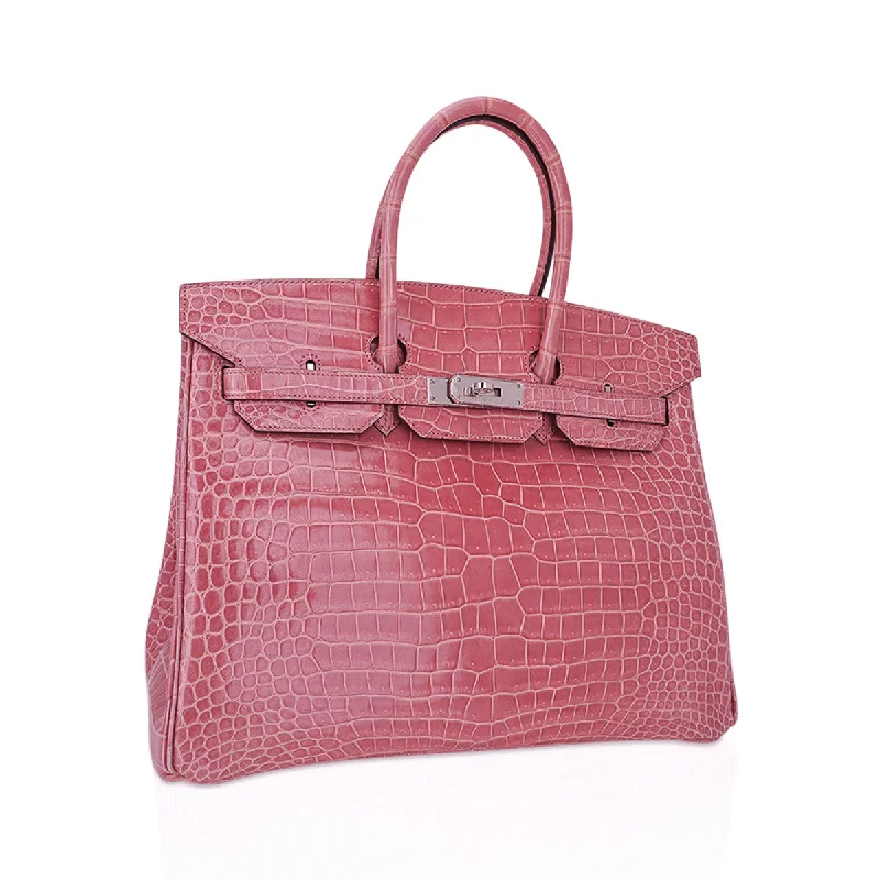 Hermes Birkin Bags with a Pebbled Leather Texture for a Rugged yet Elegant AppealHermes Birkin 35 Bag Rose Indien Porosus Crocodile with Palladium Hardware