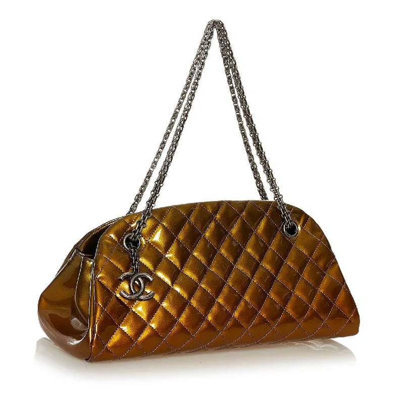 Chanel bags with iconic gold chainsChanel Mademoiselle Lambskin Leather Bowling Bag (34405)