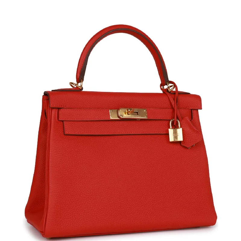 Hermès Kelly Bags in a bold orange for a standout appearanced Hermes Kelly Retourne 28 Rouge Casaque Togo Gold Hardware