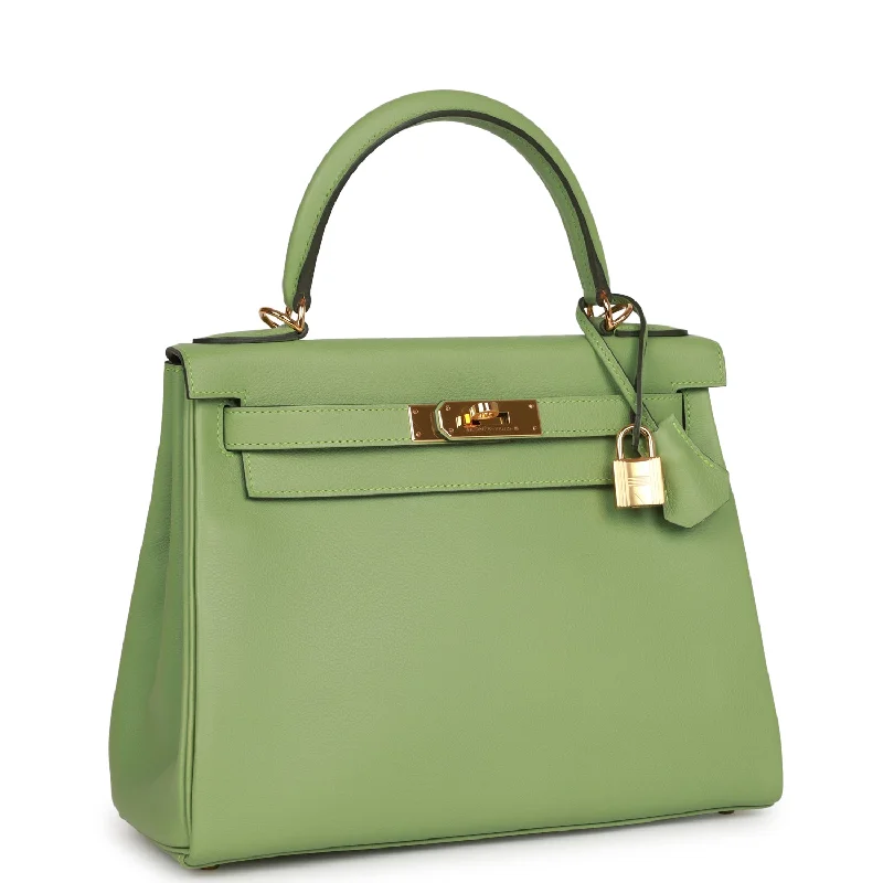 Hermès Kelly Bags with a detachable mirror insided Hermes Kelly Retourne 28 Vert Criquet Evercolor Gold Hardware