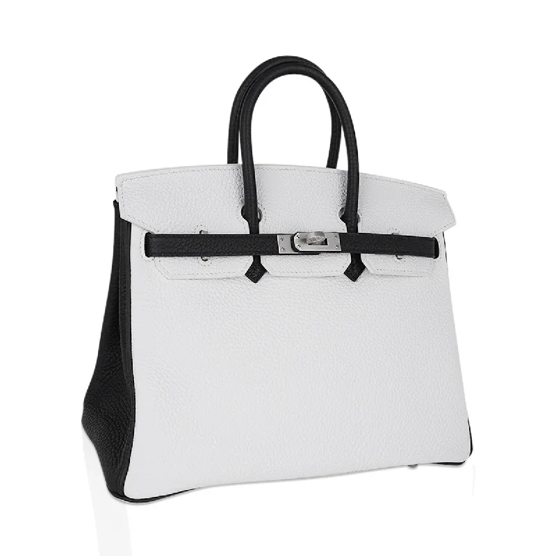 Hermes Birkin Bags with a Hand - Burnished Edge FinishHermes Birkin HSS 25 Bag White w/ Black Brushed Palladium Hardware