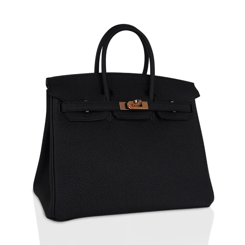 Hermes Birkin Bags with a Hand - Burnished Edge FinishHermes Birkin 25 Bag Black Togo Leather with Rose Gold Hardware