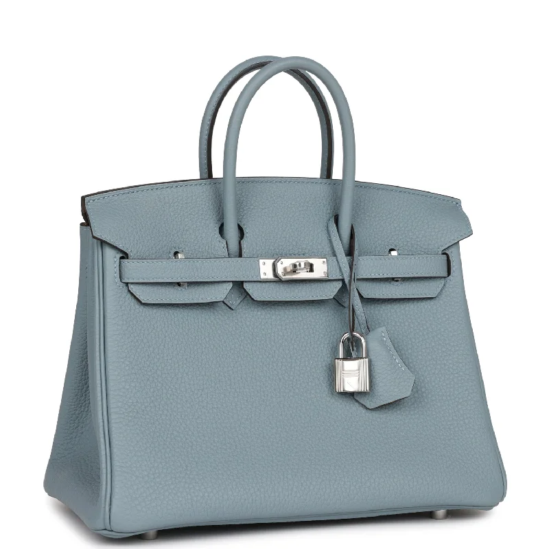 Hermes Birkin Bags with a Two - Tone Leather Design for Visual InterestHermes Birkin 25 Bleu Lin Verso Togo Palladium Hardware