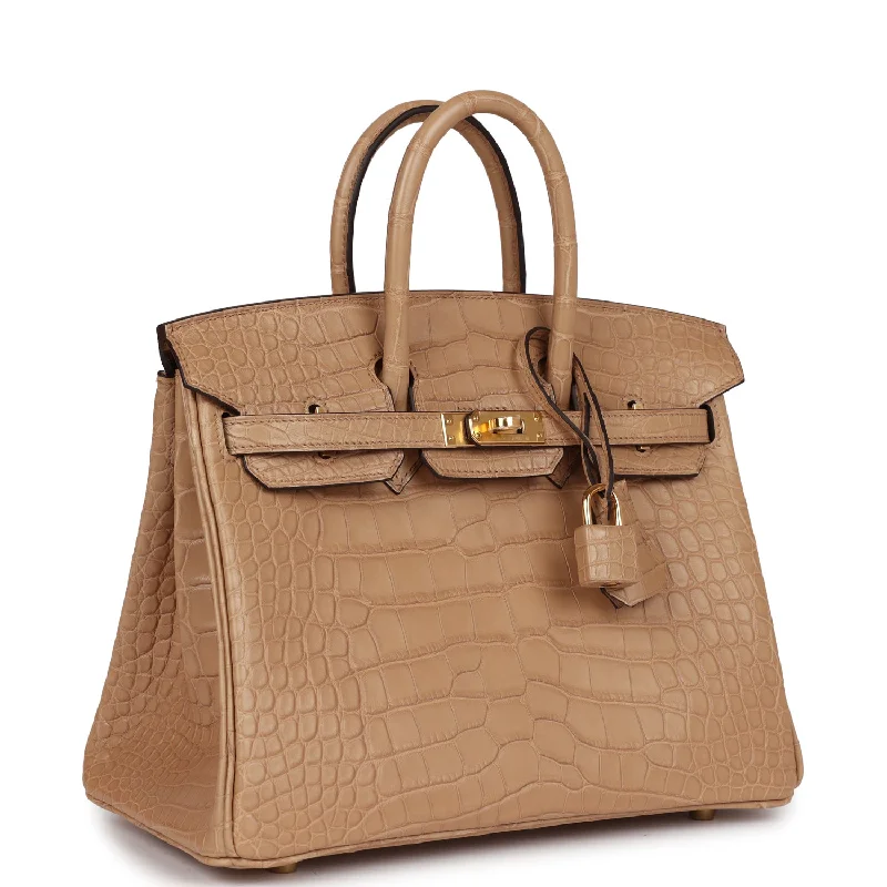 Hermes Birkin Bags with a Rope - Style Leather Handle for a Nautical Inspired LookHermes Birkin 25 Chai Matte Alligator Gold Hardware