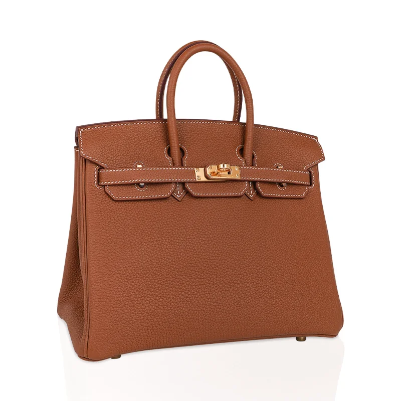 Hermes Birkin Bags with a Hand - Carved Leather DecorationHermes Birkin 25 Bag Gold Togo Leather Gold Hardware