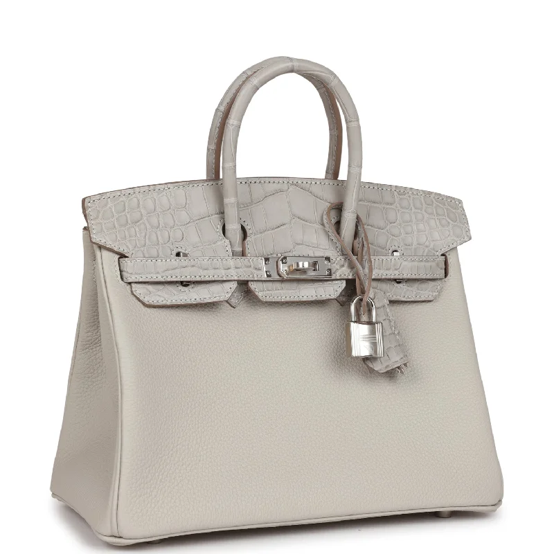 Hermes Birkin Bags with a Rope - Style Leather Handle for a Nautical Inspired LookHermes Birkin 25 Gris Perle Matte Alligator and Togo Touch Palladium Hardware