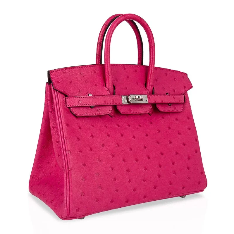 Hermes Birkin 25 Rose Tyrien Ostrich Bag Palladium Hardware