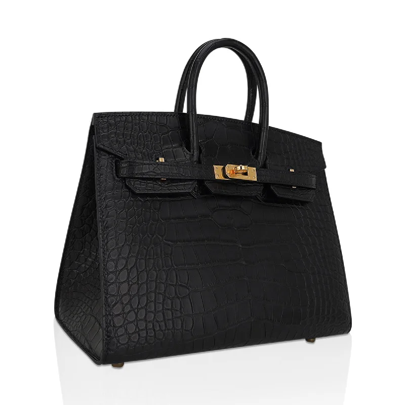 Hermes Birkin Bags with a Braided Leather Handle for a Bohemian TouchHermes Birkin 25 Sellier Bag in Black Matte Alligator with Gold Hardware