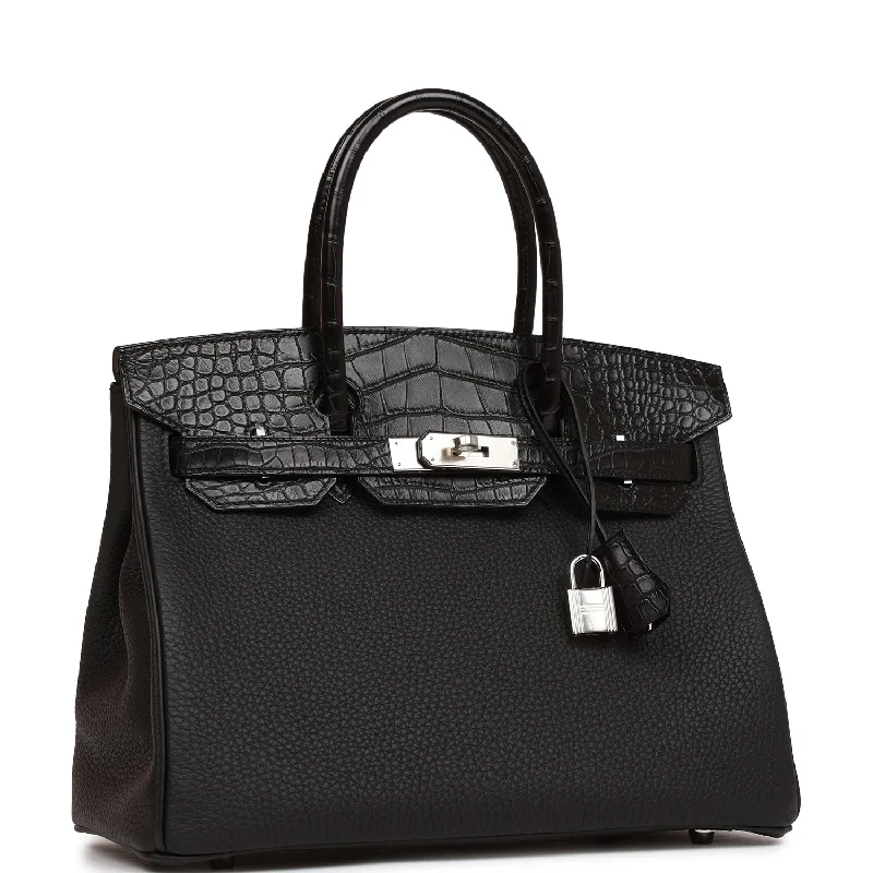 Hermes Birkin Bags in a Shiny Patent Leather Finish for a Glossy LookHermes Birkin 30 Black Matte Alligator and Togo Touch Palladium Hardware