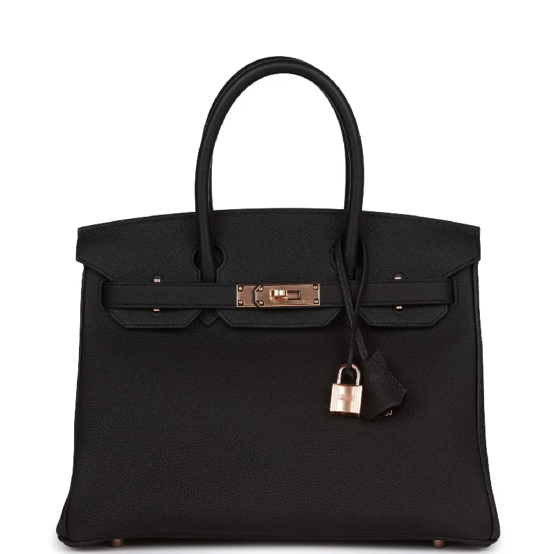 Hermes Birkin Bags with a Zippered Interior Compartment for ValuablesHermes Birkin 30 Black Togo Rose Gold Hardware