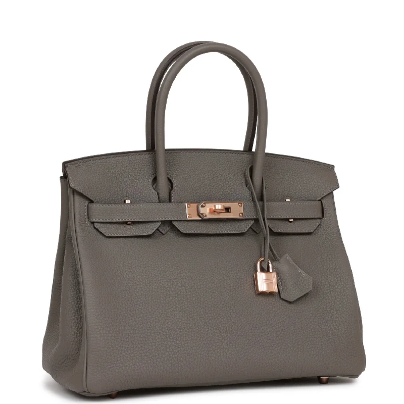 Hermes Birkin Bags with a Textured Taurillon Clemence LeatherHermes Birkin 30 Gris Meyer Togo Rose Gold Hardware