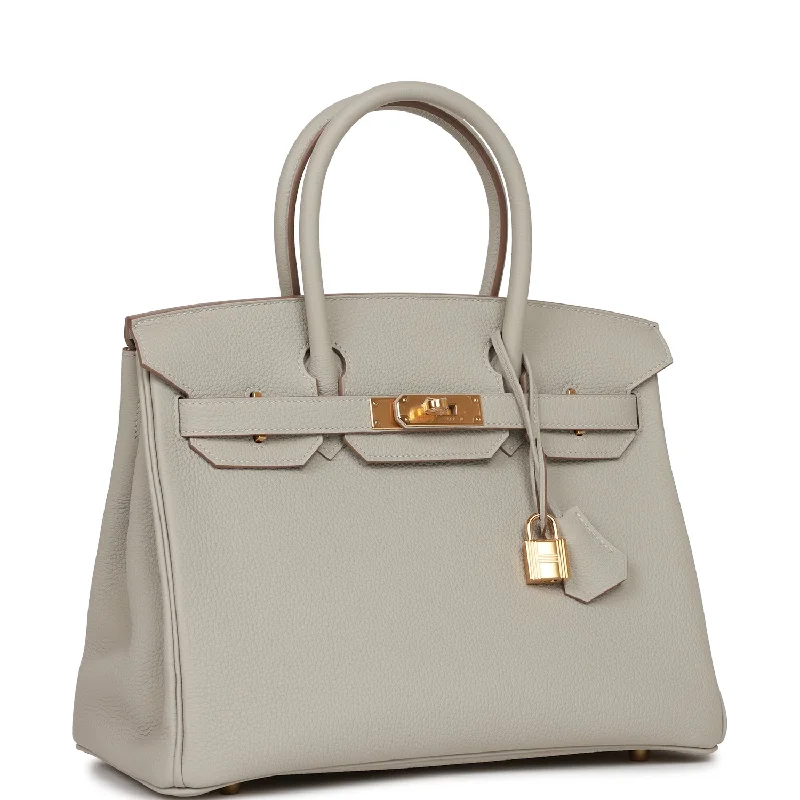 Hermes Birkin Bags with a Contrast - Stitched Handle for Added StyleHermes Birkin 30 Gris Perle Togo Gold Hardware