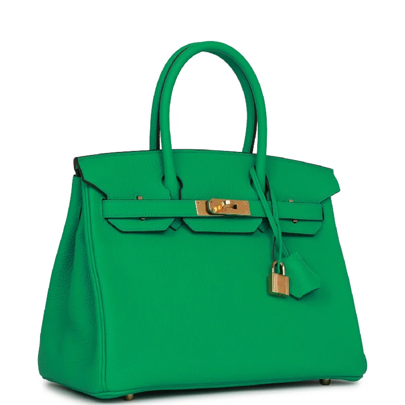 Hermes Birkin Bags with a Contrast - Stitched Handle for Added StyleHermes Birkin 30 Menthe Clemence Gold Hardware