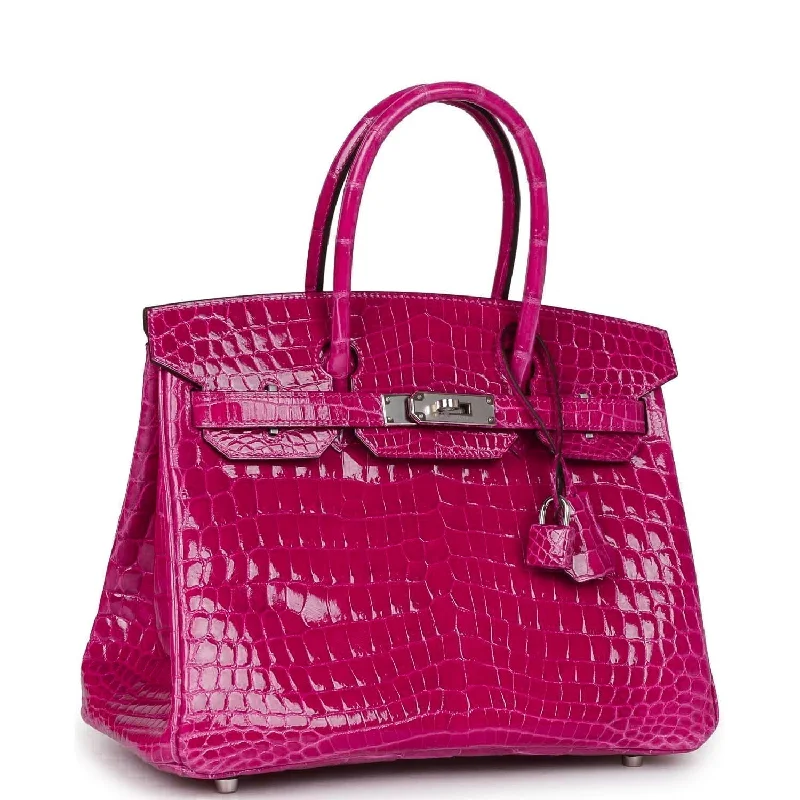 Hermes Birkin Bags with a Leather - Bound Handle for DurabilityHermes Birkin 30 Rose Pourpre Shiny Niloticus Crocodile Palladium Hardware